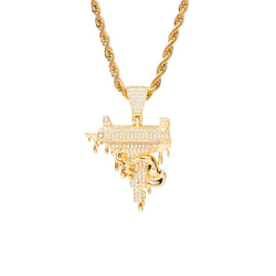 Gold Dripping Uzi Pendant Iced Out