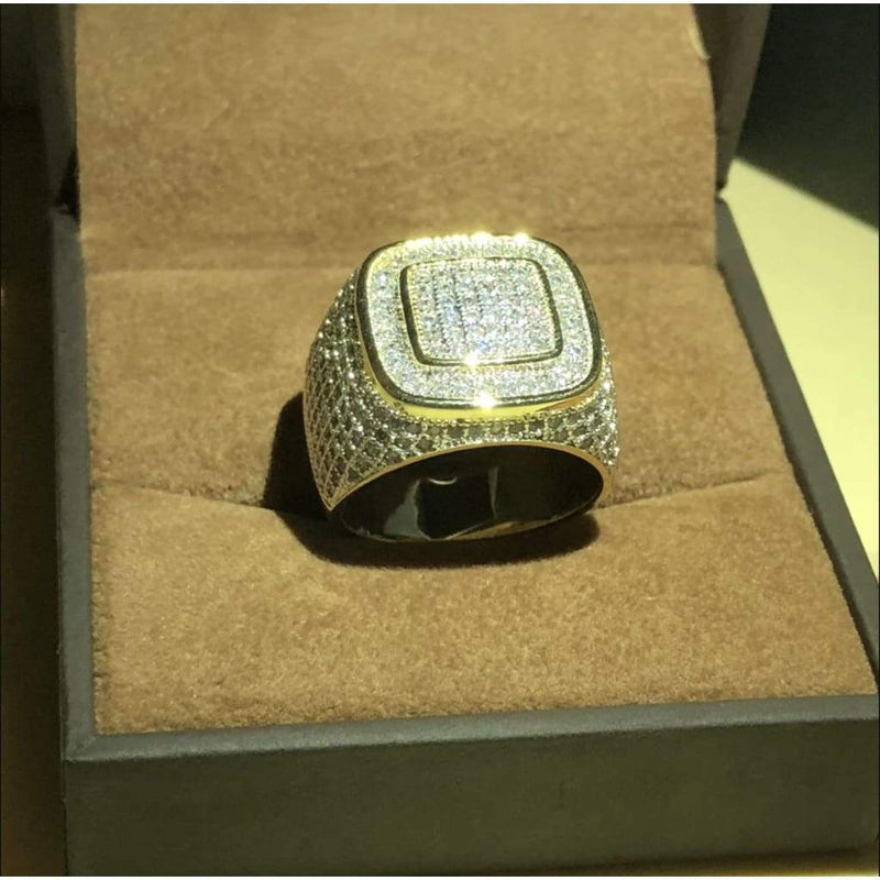 Iced Out Gold Square Cubic Ring