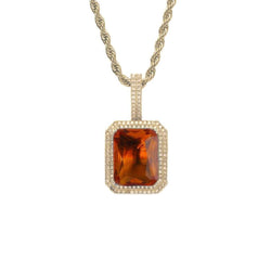 Orange Gemstone Pendant Iced Out