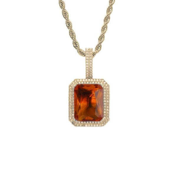 Orange Gemstone Pendant Iced Out