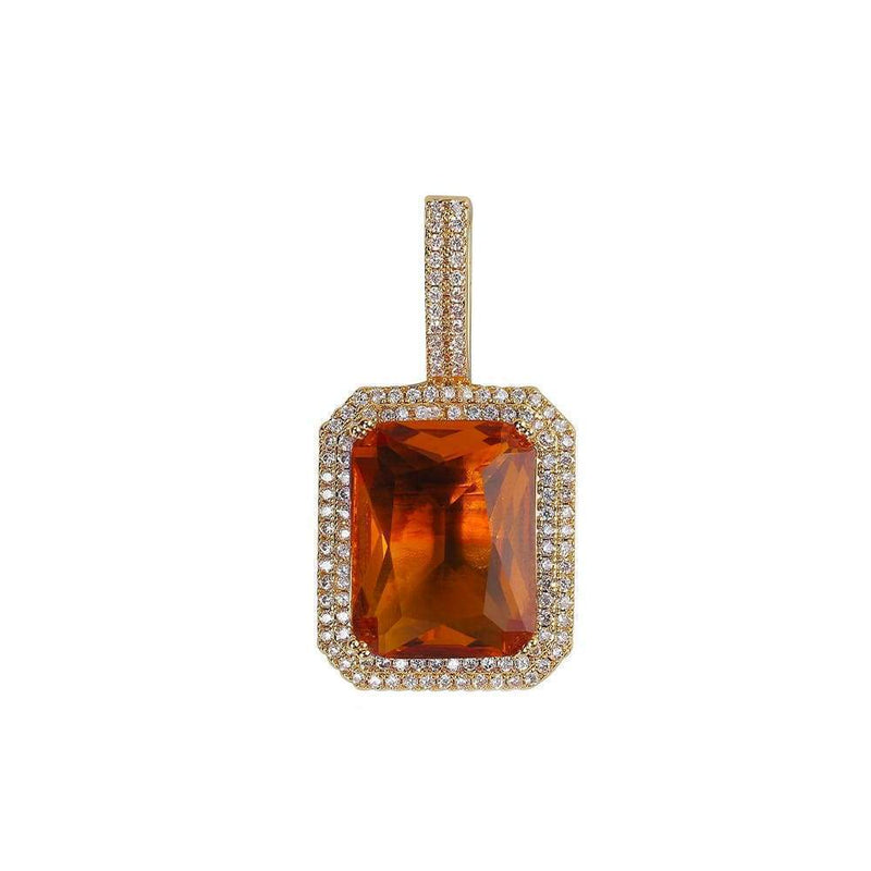 Orange Gemstone Pendant Iced Out