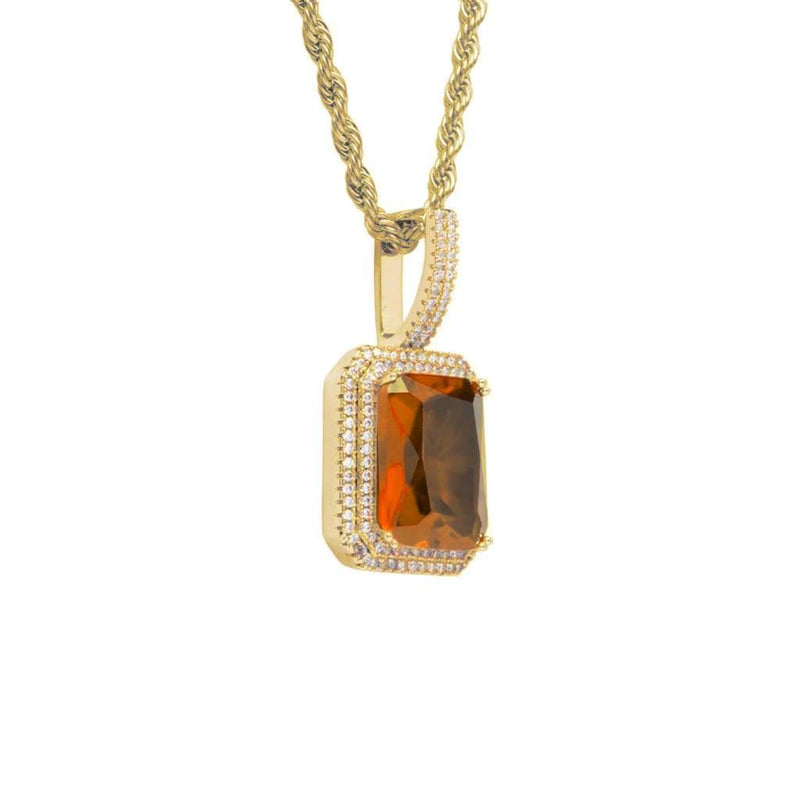 Iced Out Orange Gemstone Pendant
