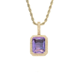 Purple Gemstone Pendant Iced Out