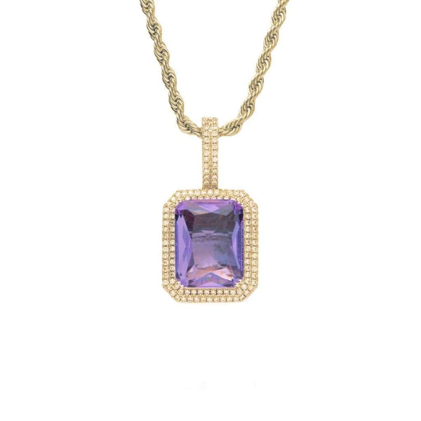 Purple Gemstone Pendant Iced Out
