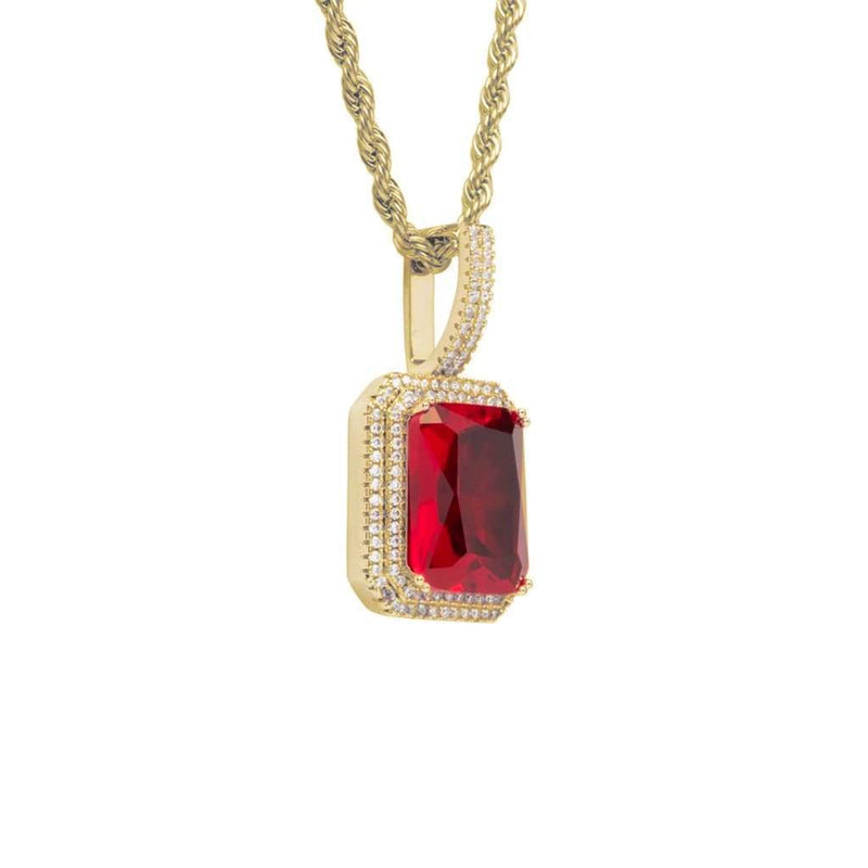 Iced Out Red Gemstone Pendant