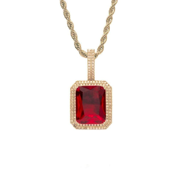 Red Gemstone Pendant Iced Out