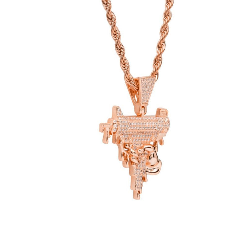 Rose Gold Dripping Uzi Pendant Iced Out