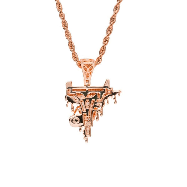 Rose Gold Dripping Uzi Pendant Iced Out