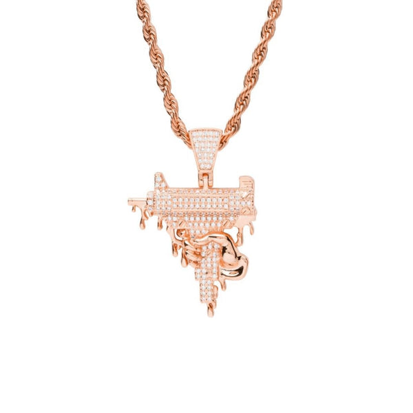 Rose Gold Dripping Uzi Pendant Iced Out