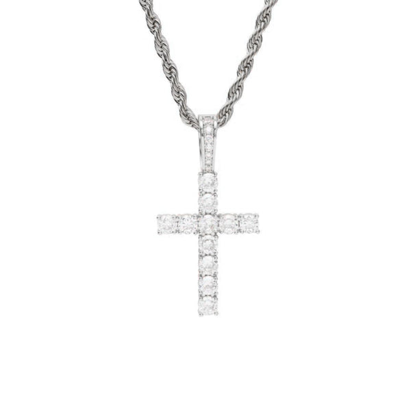 Iced Out White Gold Cross Pendant