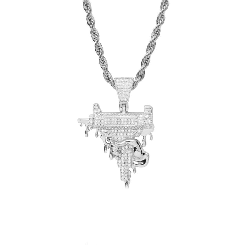 Iced Out White Gold Dripping Uzi Pendant