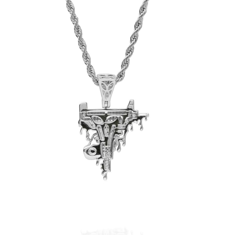 White Gold Dripping Uzi Iced Out