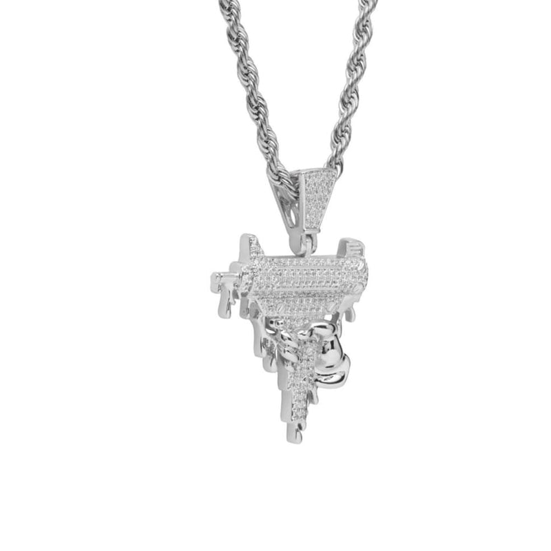 White Gold Dripping Uzi Iced Out
