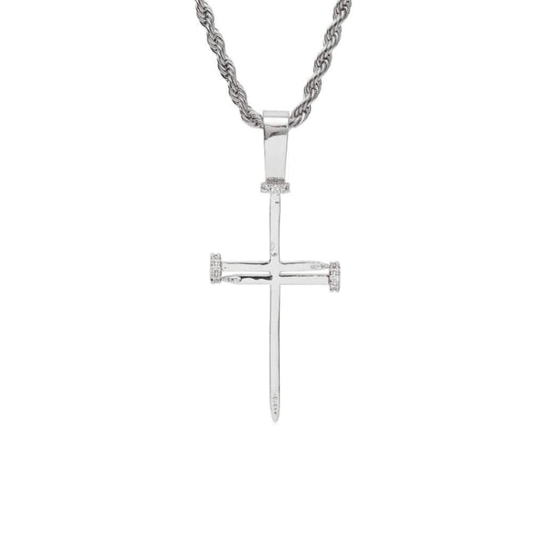 Iced Out White Gold Needle Cross Pendant