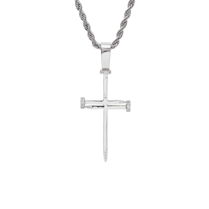 Iced Out White Gold Needle Cross Pendant