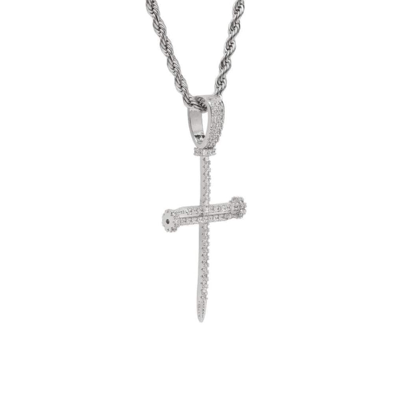 Iced Out White Gold Needle Cross Pendant