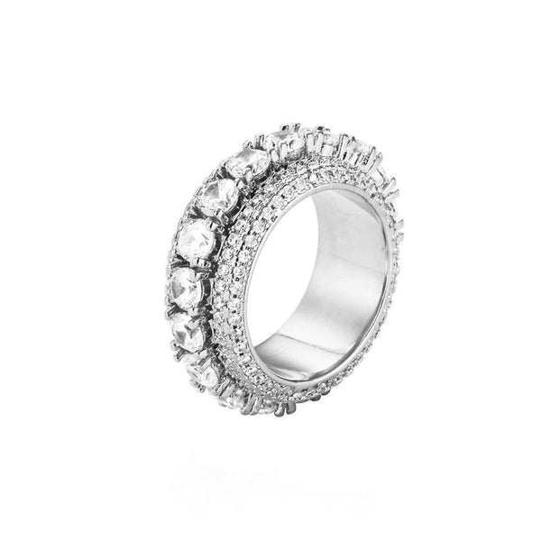 Iced Out White Gold Spinning Leyered Tennis Ring