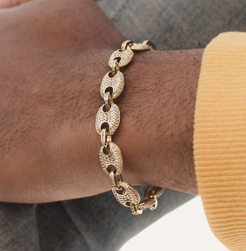 12mm Iced Out Gold Gucci Link Bracelet