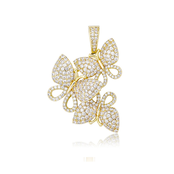 Gold Butterfly Cubis Pendant Iced Out
