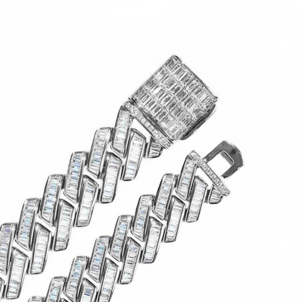 14 mm Iced Out White Gold Baguette Cuban link prong Bracelet