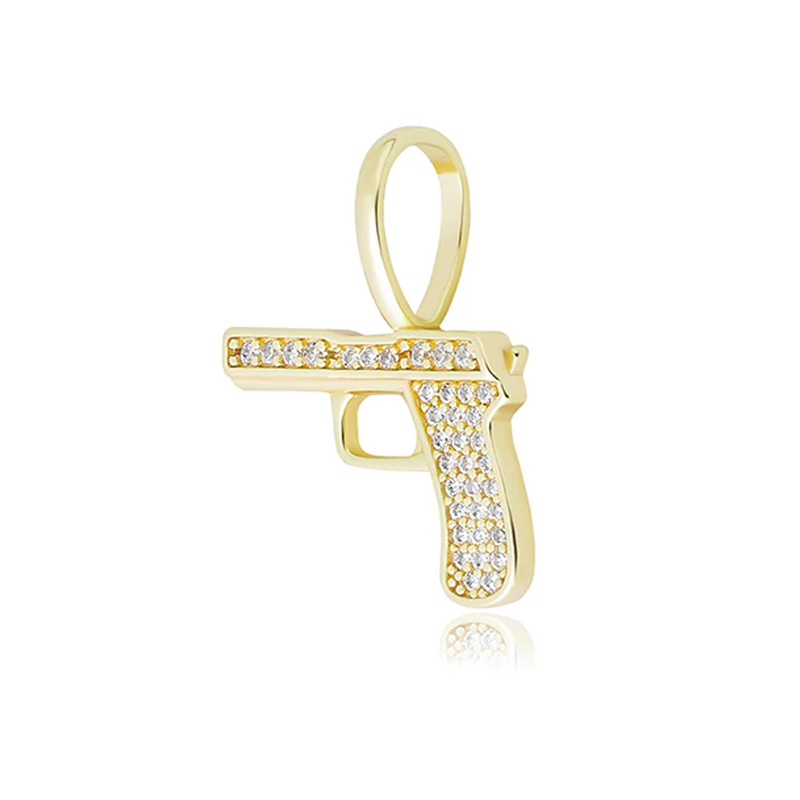 Gold Cubic Gun Pendant Iced Out
