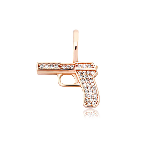 Rose Gold Cubic Gun Pendant Iced Out
