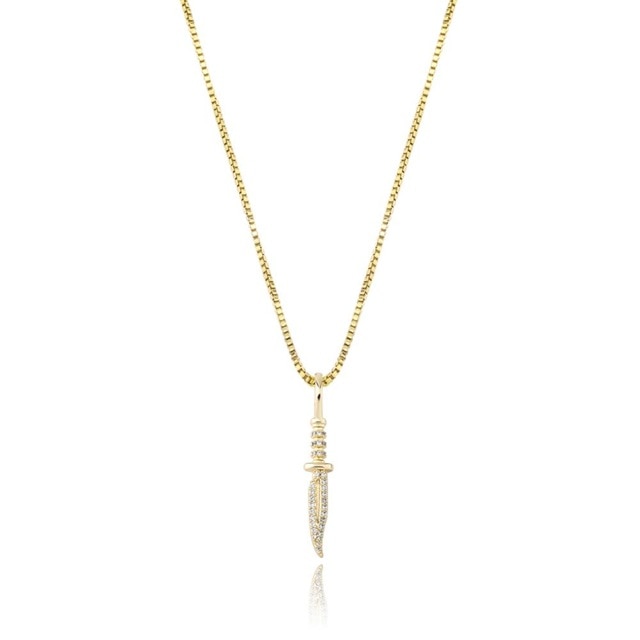 Gold Knife Pendant Iced Out