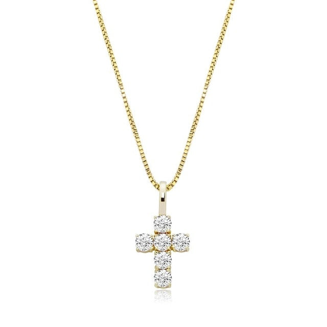 Gold Small Cross Pendant Iced Out