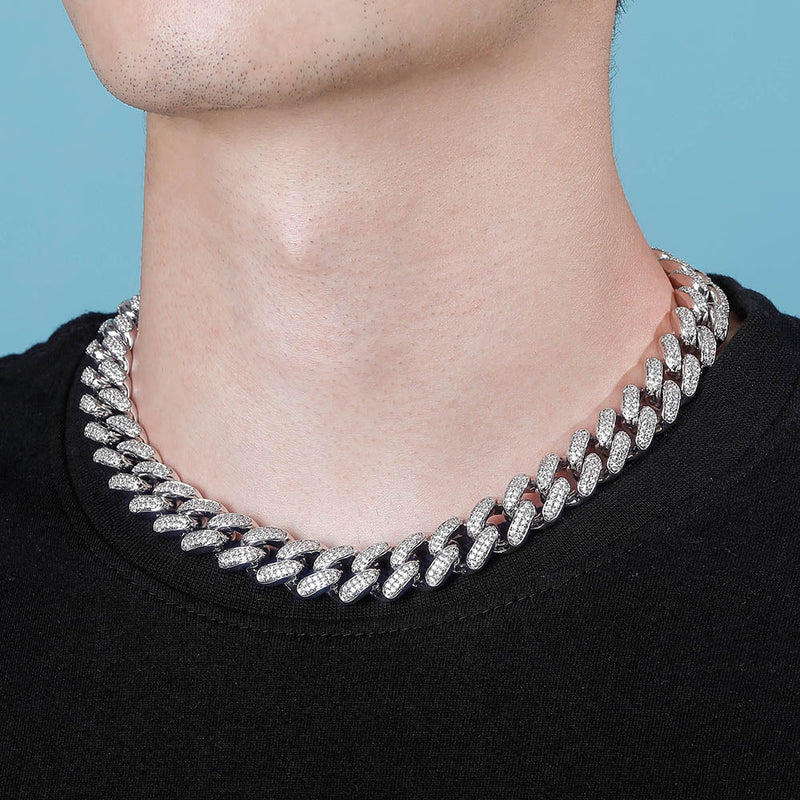 16mm Iced Out White Gold Cuban Link Chain