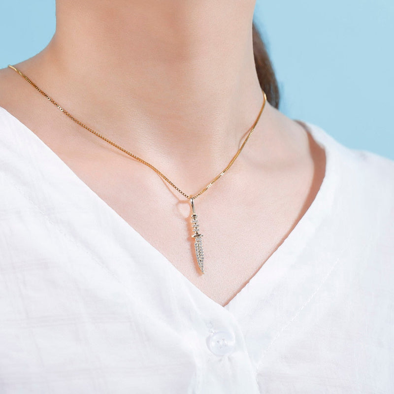Rose Gold Knife Pendant Iced out