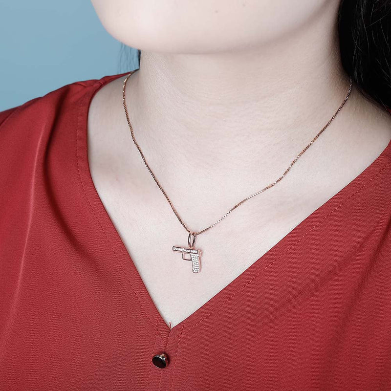 Rose Gold Cubic Gun Pendant Iced Out