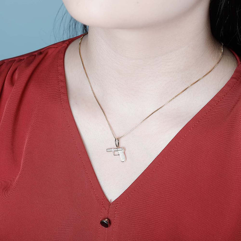 Gold Cubic Gun Pendant Iced Out
