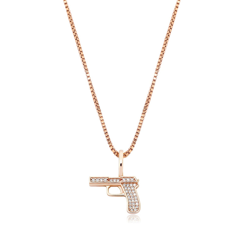 Rose Gold Cubic Gun Pendant Iced Out