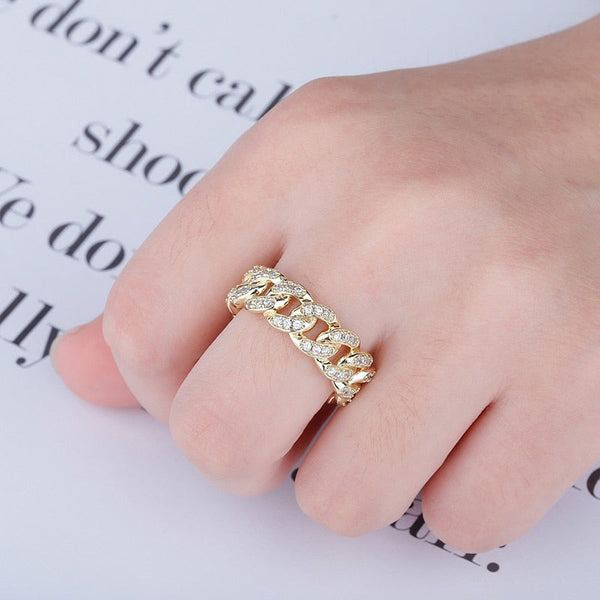 8mm Iced Out Gold Cuban Link Ring