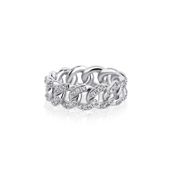 8mm Iced Out White Gold Cuban Link Ring