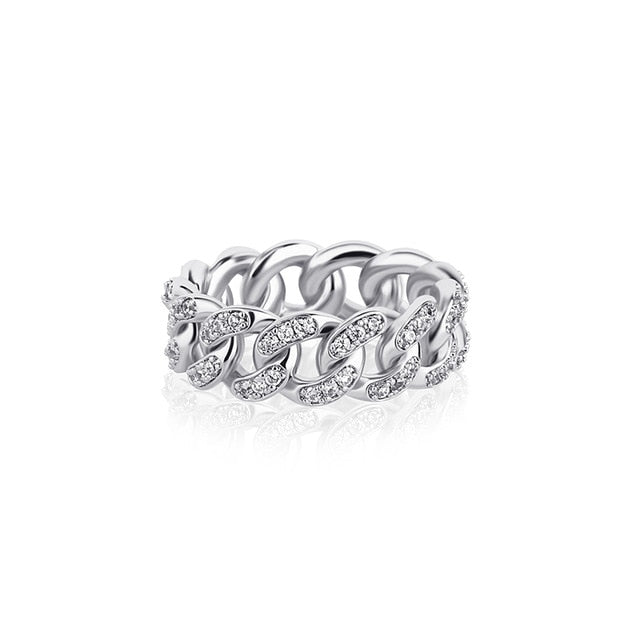 8mm Iced Out White Gold Cuban Link Ring