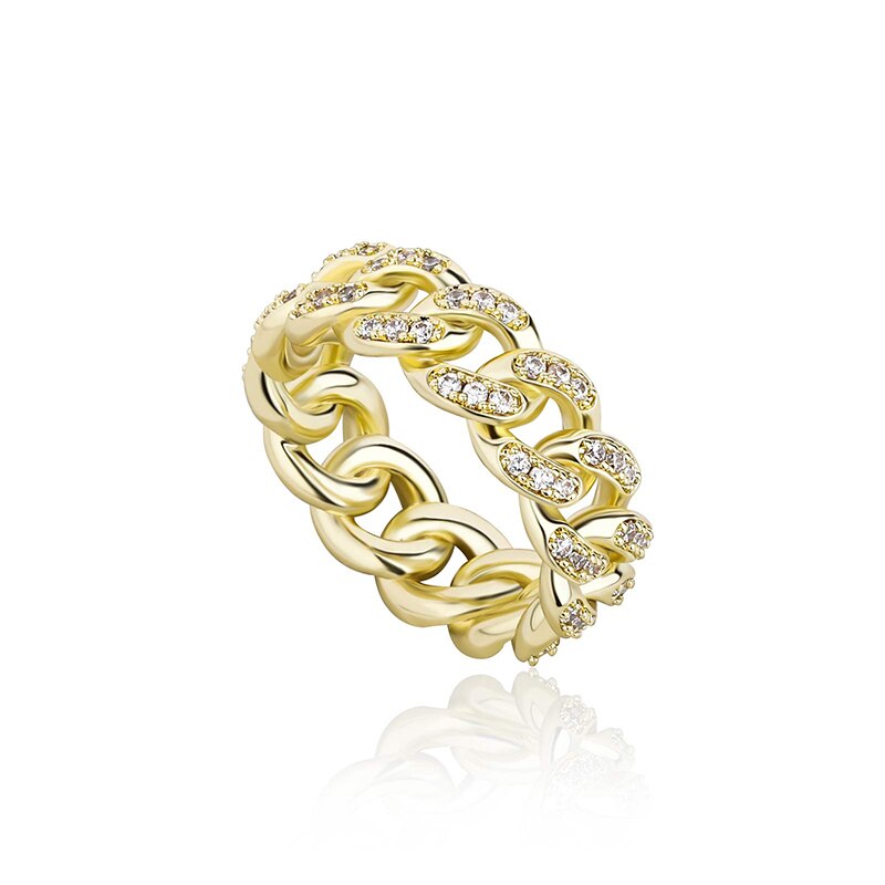 8mm Iced Out Gold Cuban Link Ring