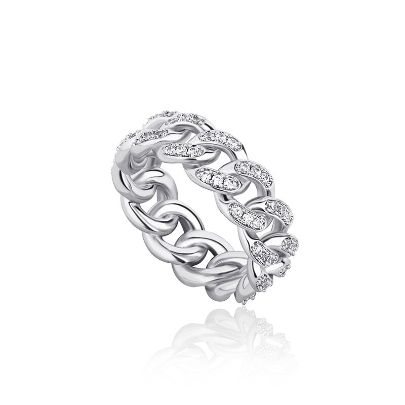 8mm Iced Out White Gold Cuban Link Ring