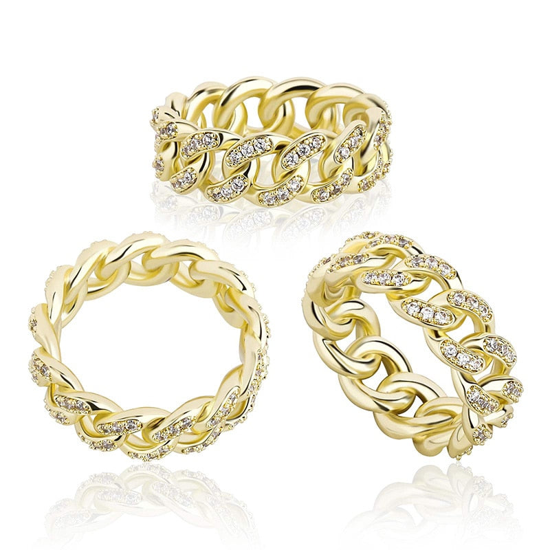8mm Iced Out Gold Cuban Link Ring
