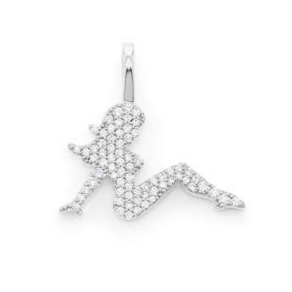White Gold Girl Pendant Iced Out
