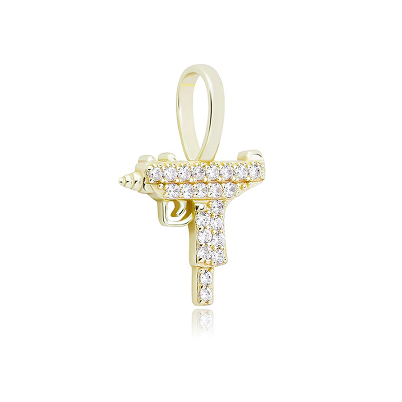 Gold Gun Pendant Iced Out