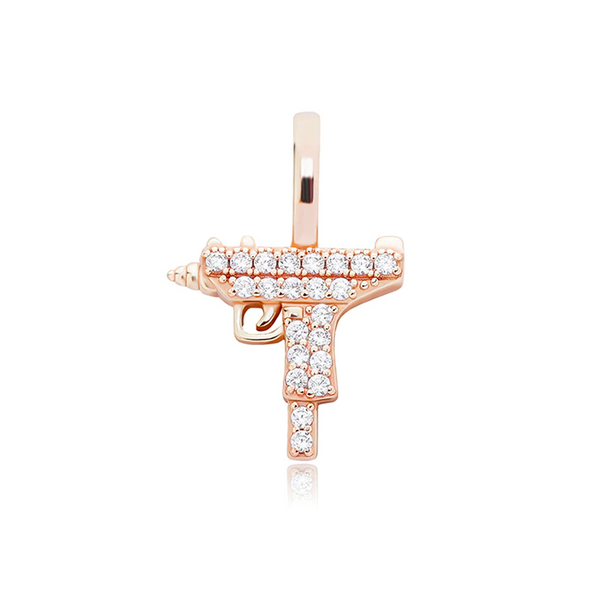 Rose Gold Gun Pendant Iced Out
