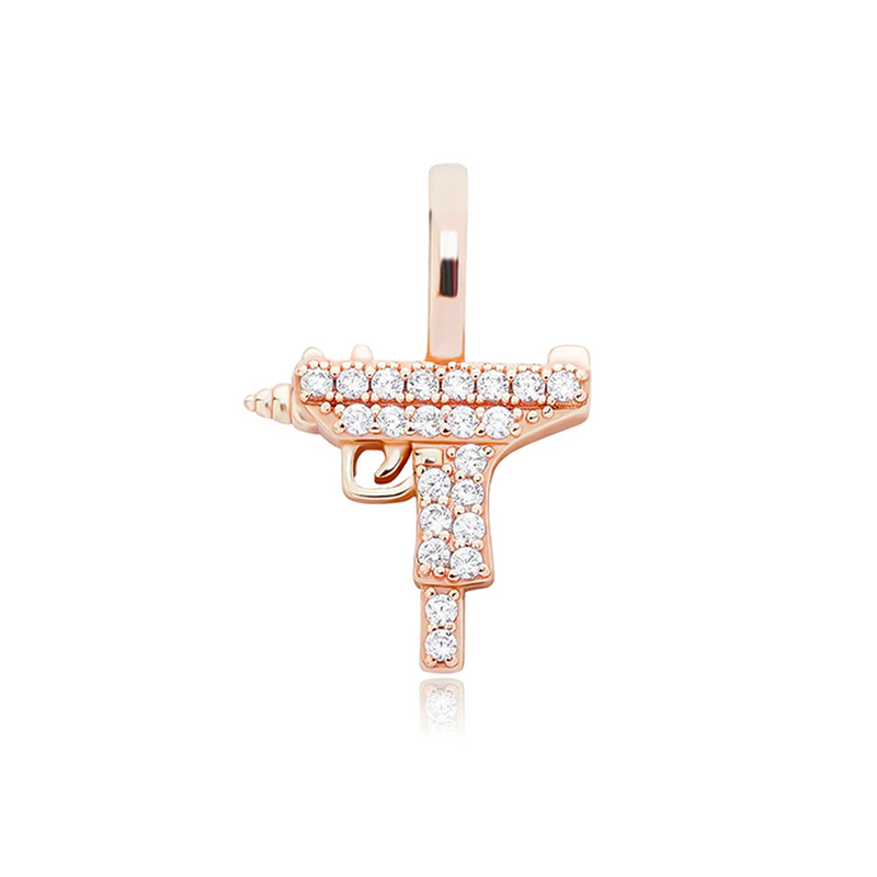 Rose Gold Gun Pendant Iced Out