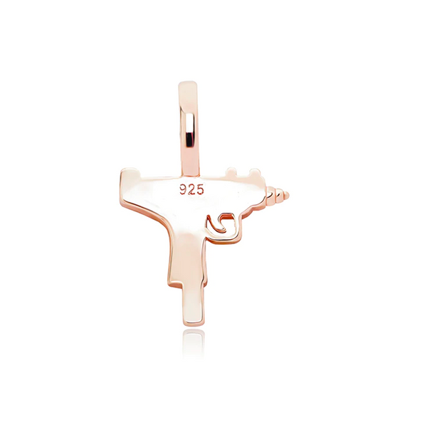 Rose Gold Gun Pendant Iced Out
