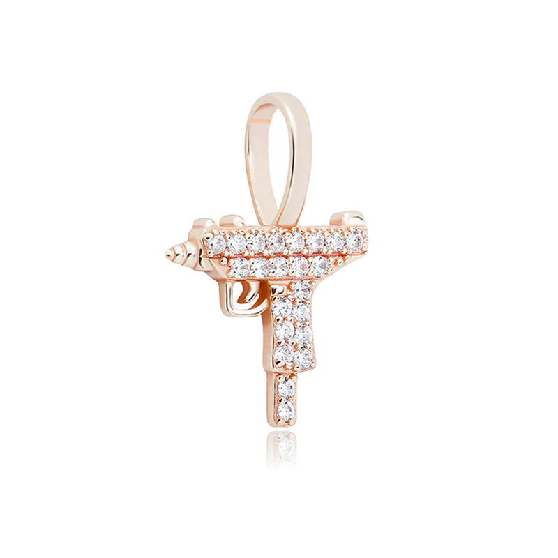 Rose Gold Gun Pendant Iced Out