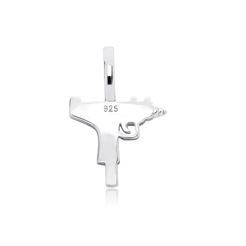 White Gold Gun Pendant Iced Out