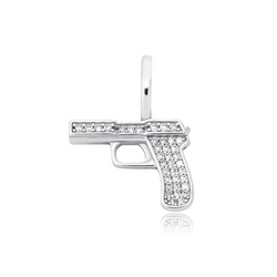 White Gold Cubic Gun Pendant Iced Out