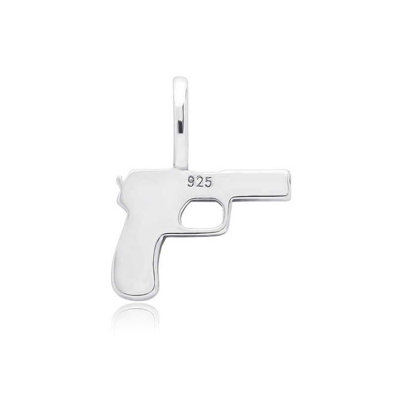 White Gold Cubic Gun Pendant Iced Out