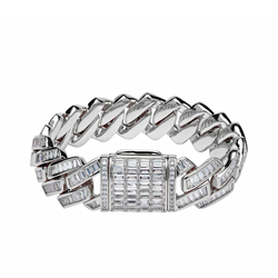 14 mm Iced Out White Gold Baguette Cuban link prong Bracelet