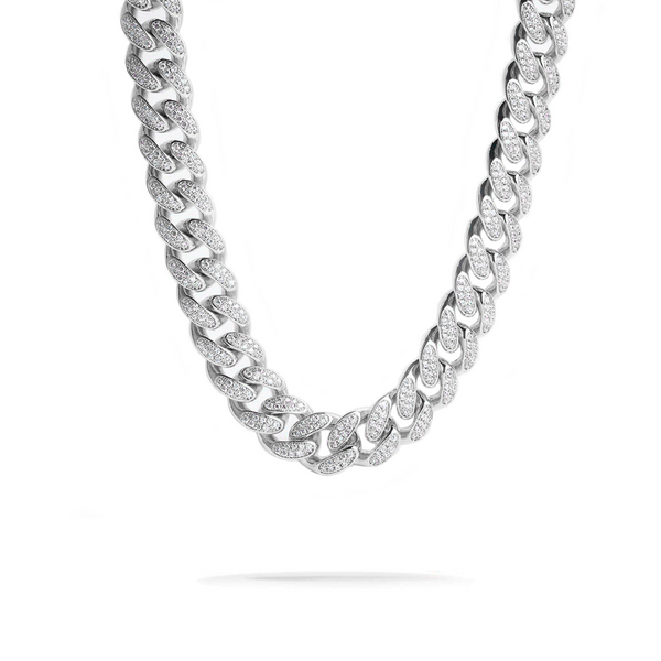 Iced Out 12mm White Gold 2 Rows Cuban Link Chain